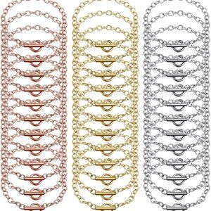 24 Pieces Bracelet Chains Bulk with OT Toggle Clasp Alloy Link Chains DIY Jewelr